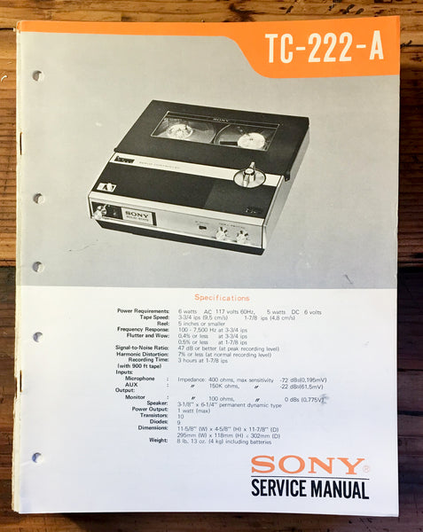 Sony TC-222 TC-222 A Cassette Service Manual *Original*