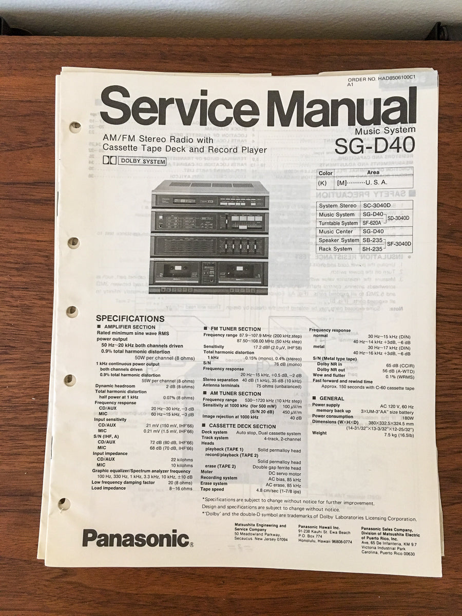Panasonic SG-D40 Stereo Service Manual *Original*