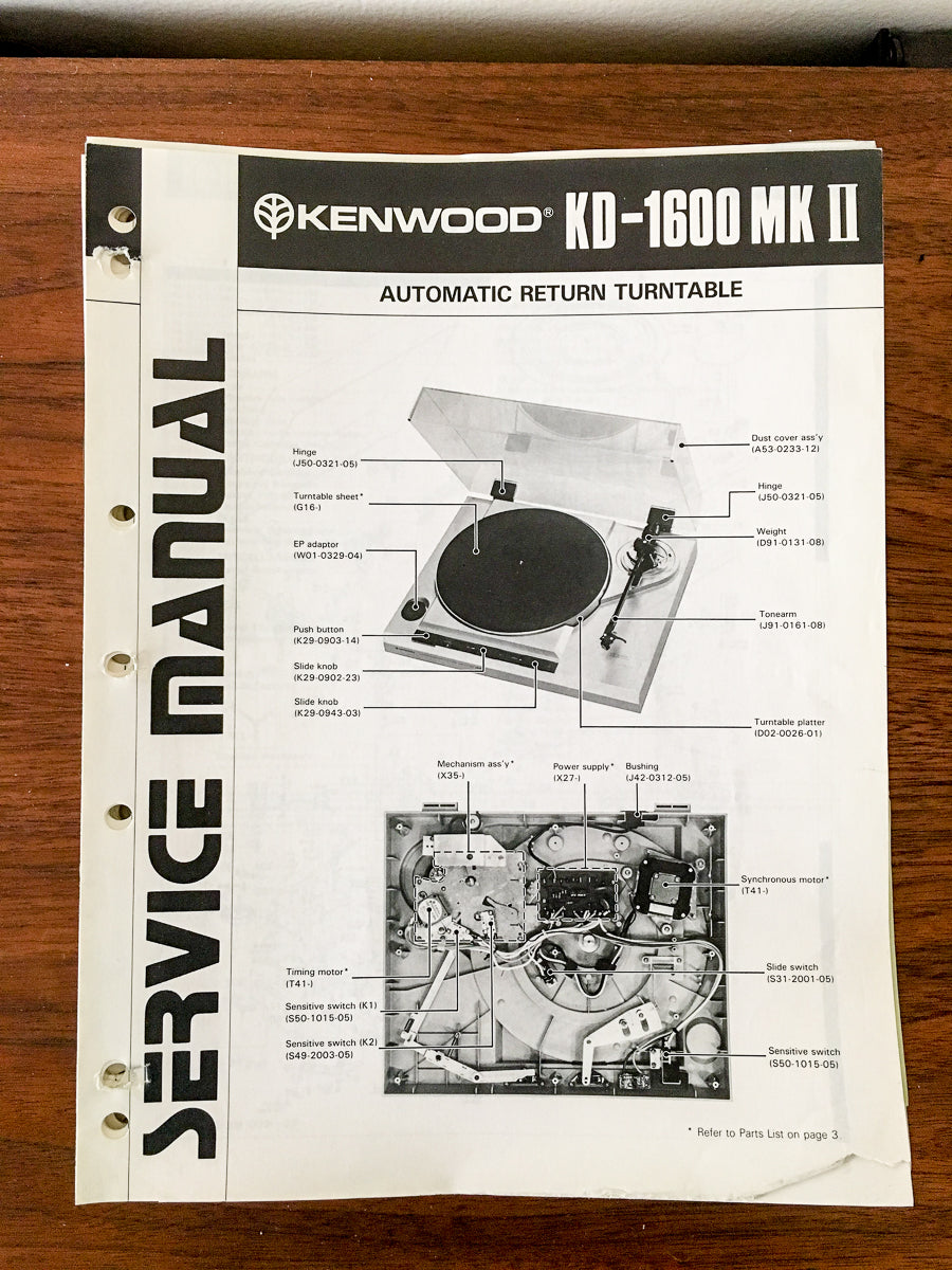 Kenwood KD-1600 MKII Record Player / Turntable Service Manual *Original*