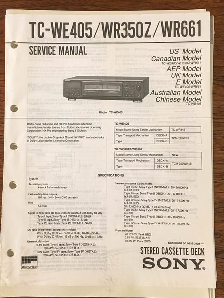 Sony TC-WE405 TC-WR350Z TC-WR661 Tape Cassette Service Manual *Original*