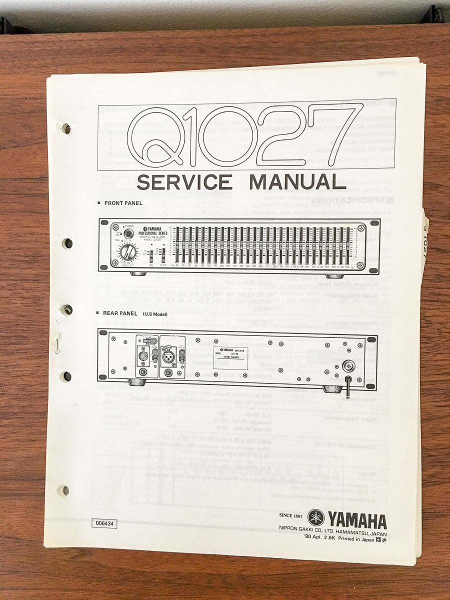 Yamaha Q1027 Q-1027 Equalizer Service Manual *Original*