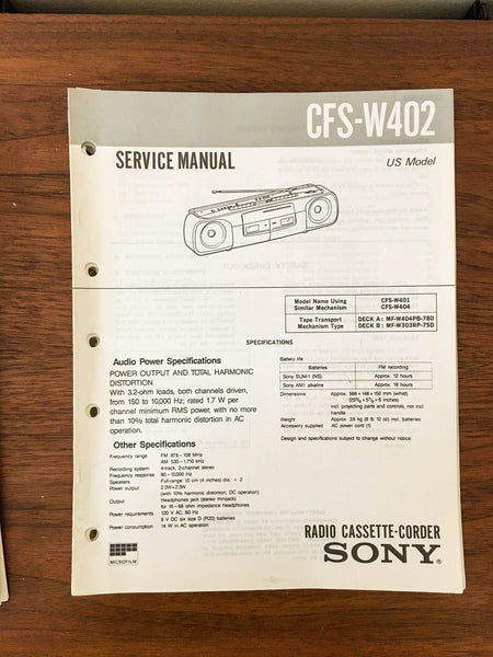 Sony CFS-W402 Boombox / Radio Service Manual *Original*