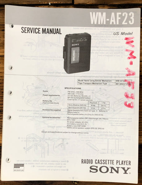 Sony WM-AF23   Service Manual *Original*