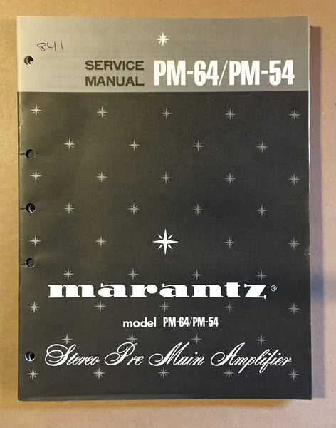 Marantz Model PM-64 PM-54 Amplifier Service Manual *Original*