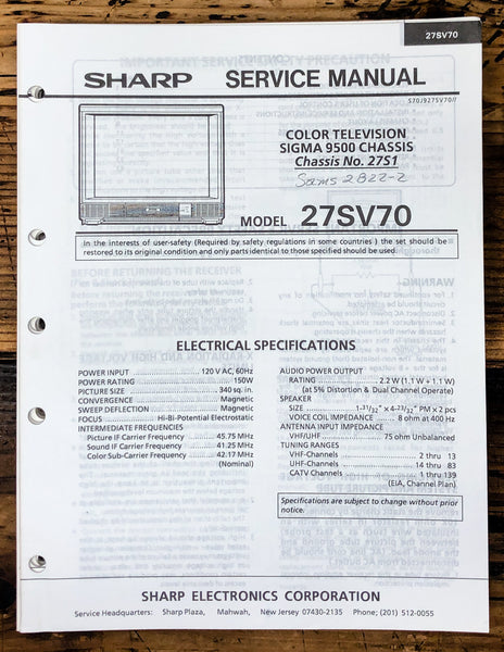 Sharp 27SV70 TV / Television Service Manual *Original*
