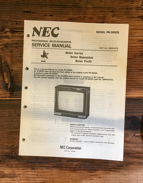 NEC Model PR-2600S Monitor Service Manual *Original*