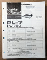 Pioneer PL-7 PL-720 Record Player / Turntable Service Manual *Original*