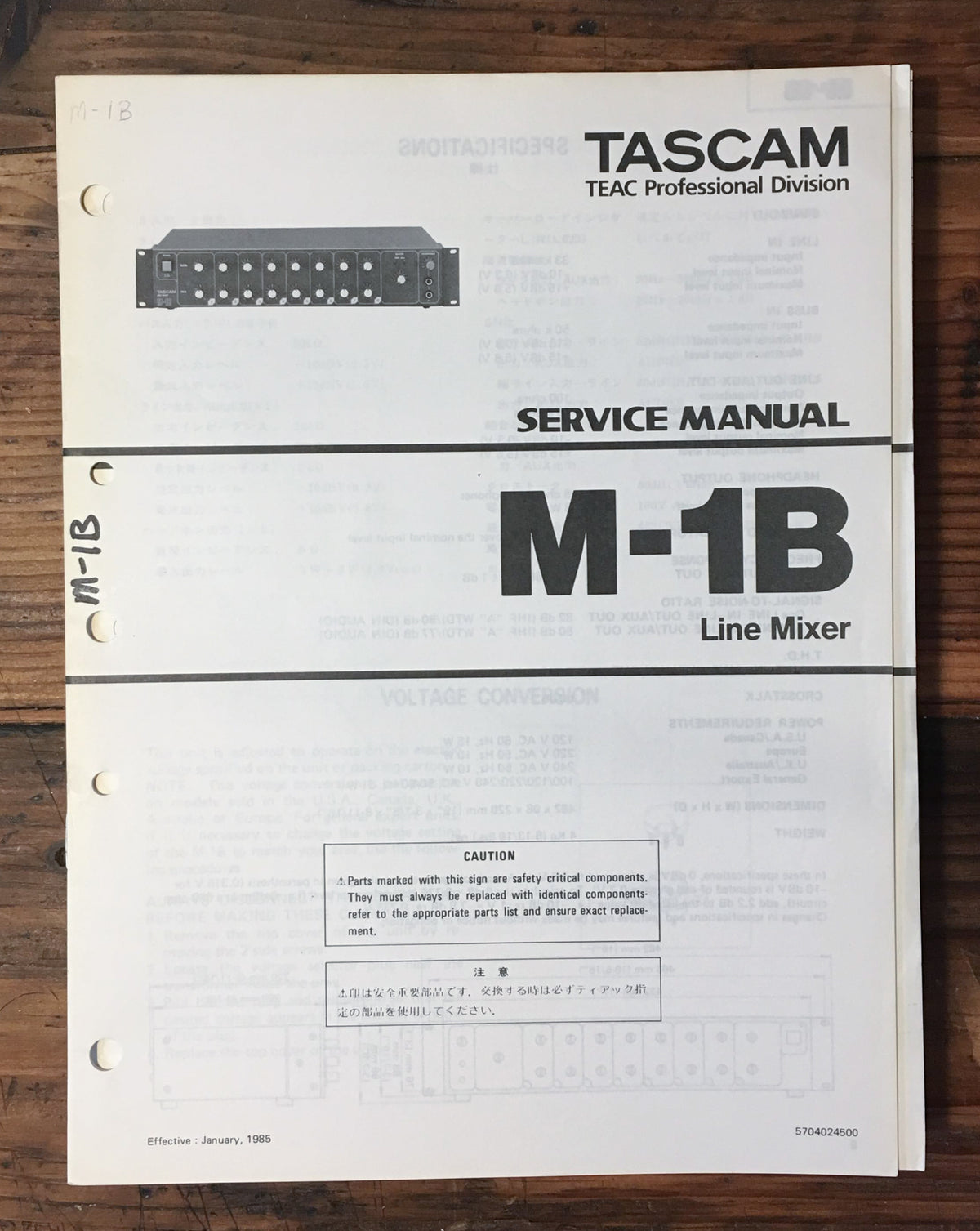Teac / Tascam M-1B Line Mixer Service Manual *Original*