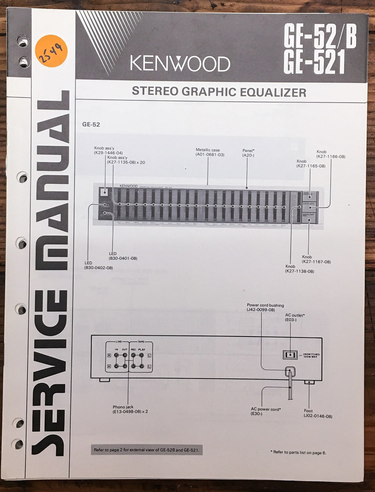 Kenwood GE-52 GE-521 Equalizer  Service Manual *Original*