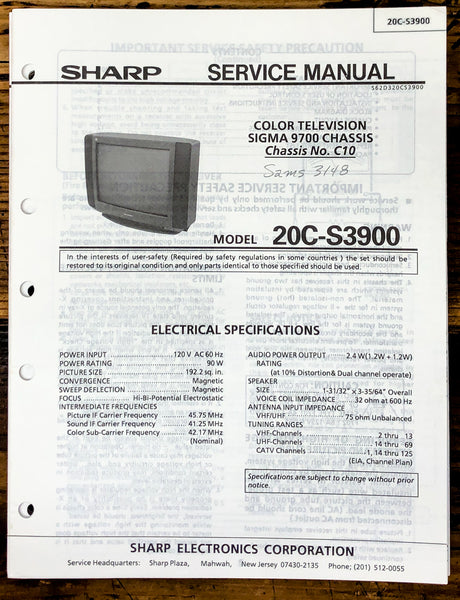 Sharp 20C-S3900 TV / Television Service Manual *Original*