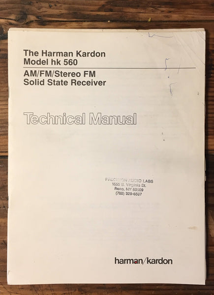 Harman Kardon HK560 HK-560 Receiver Service Manual *Original*