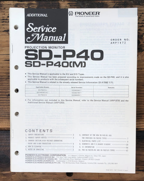 Pioneer SD-P40 SD-P40M Display  Service Manual *Original*
