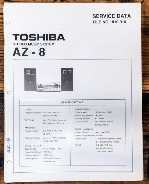 Toshiba AZ-8 Stereo Service Manual *Original*