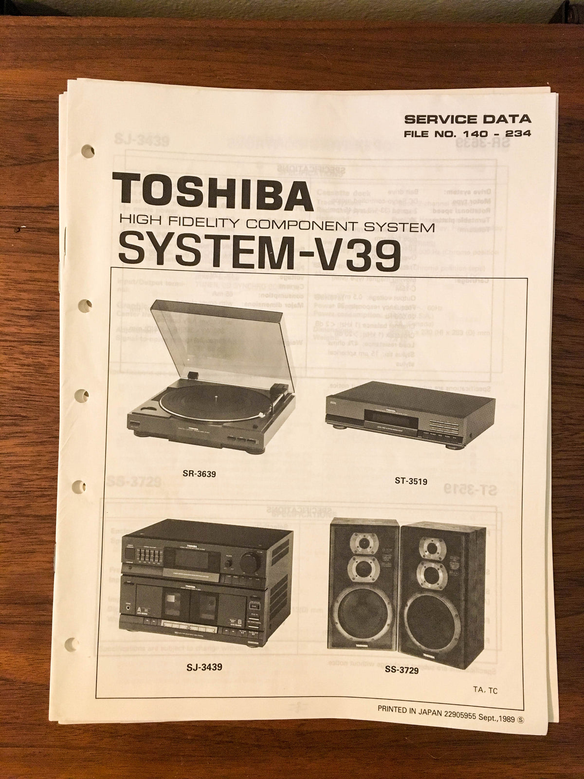 Toshiba SYSTEM V39 STEREO Service Manual *Original* #2