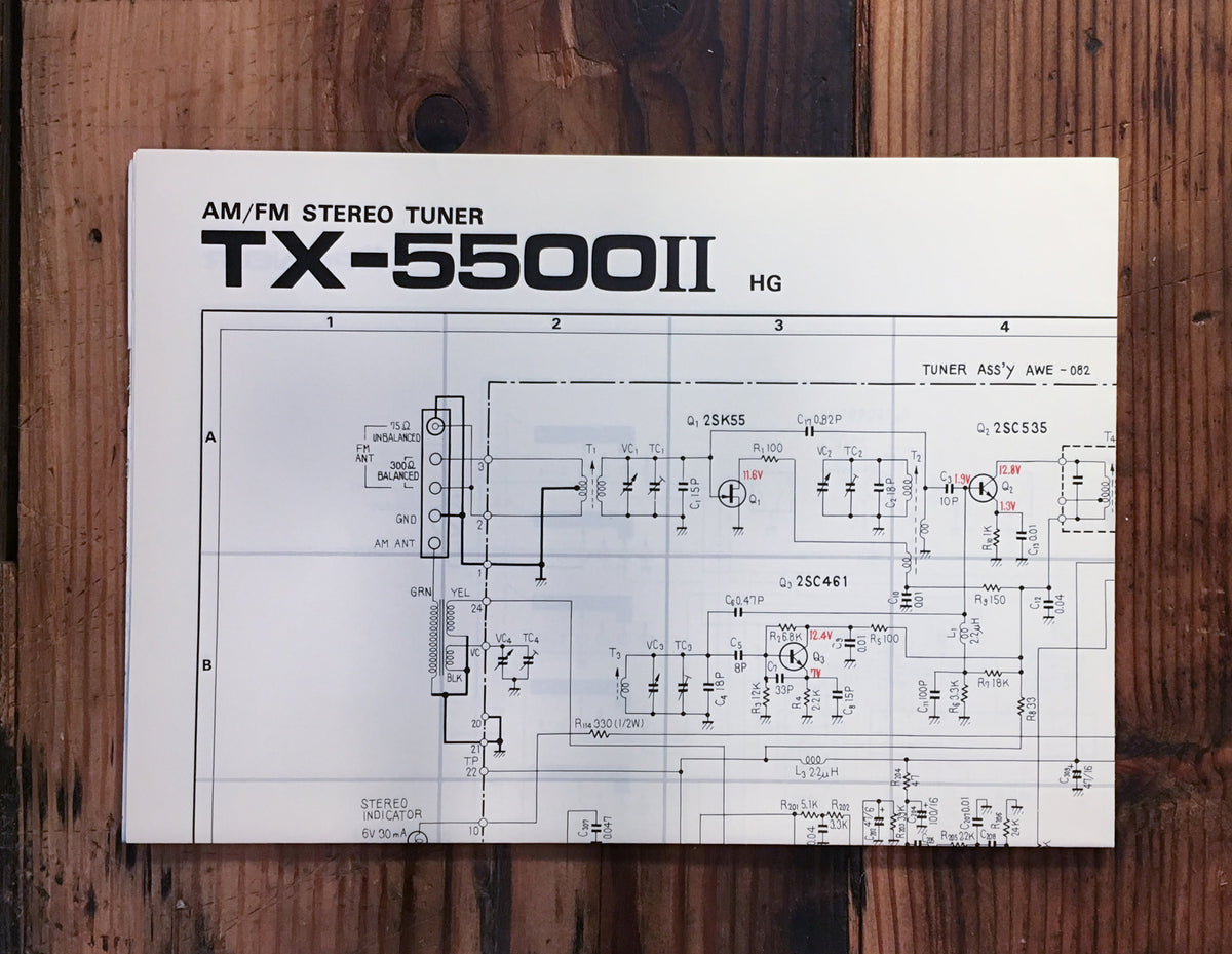 Pioneer TX-5500 II / 2 HG Tuner Large Fold Out Schematic Sheet *Original*