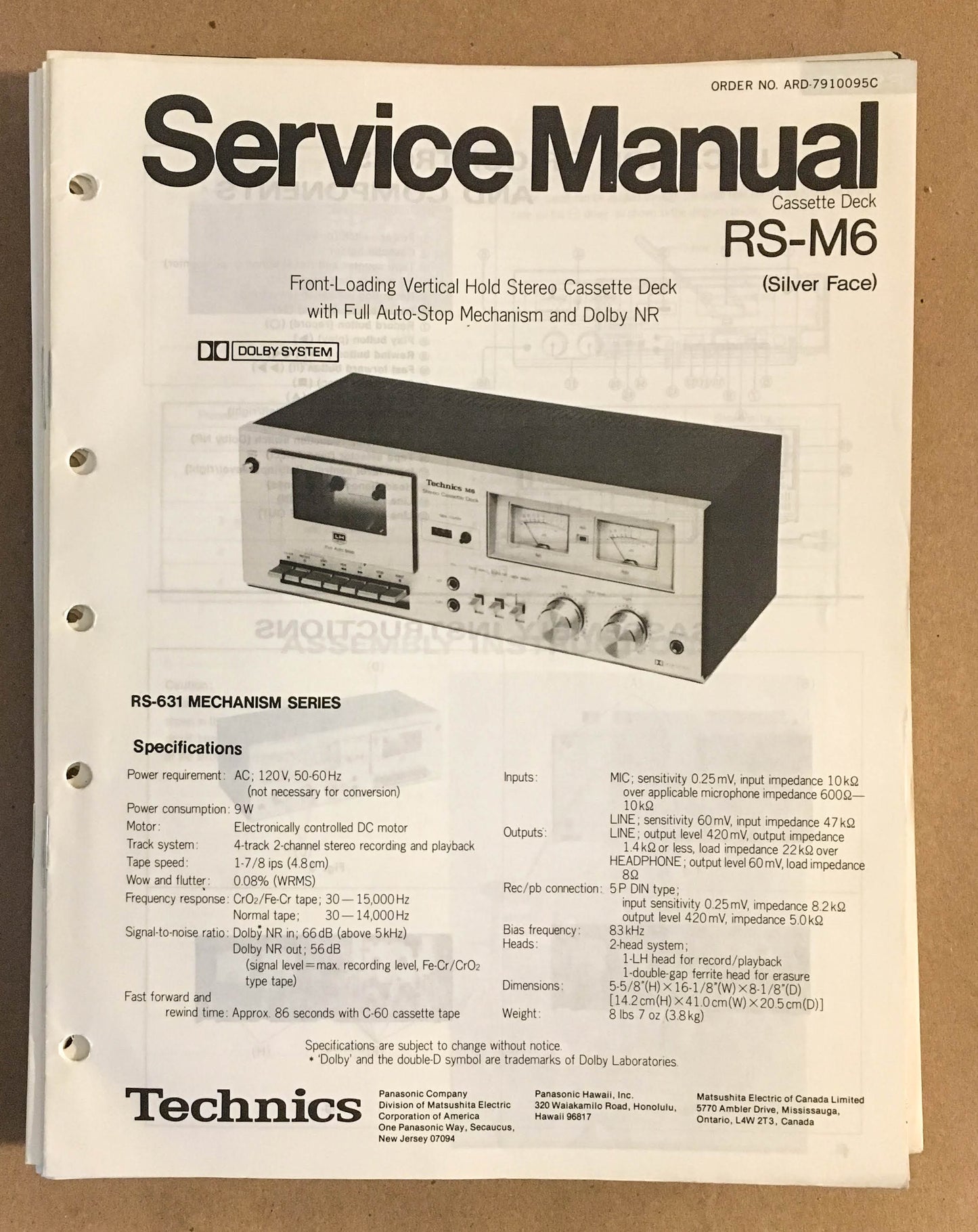 Technics / Panasonic RS-M6   Service Manual *Original*