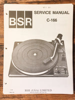BSR C166 C-166 Record Player / Turntable Service Manual *Original*