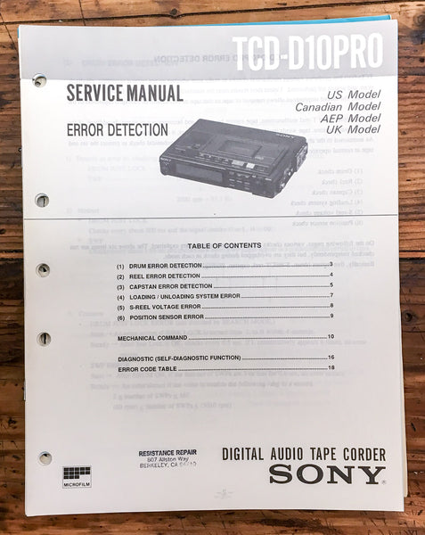 Sony TCD-D10PRO TCD-D10 Pro Cassette Error Detection' Service