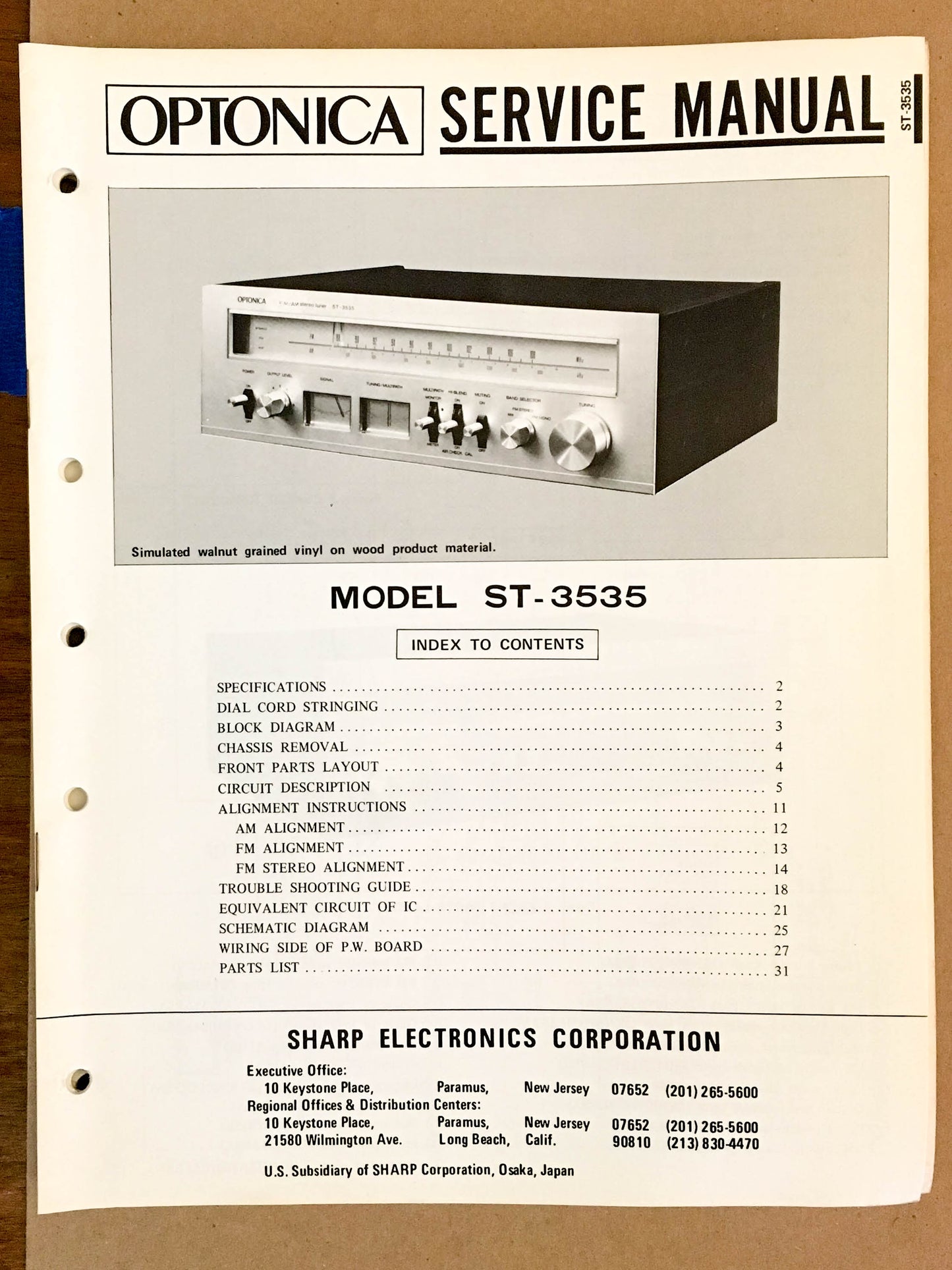 Sharp ST-3535 Tuner  Service Manual *Original*