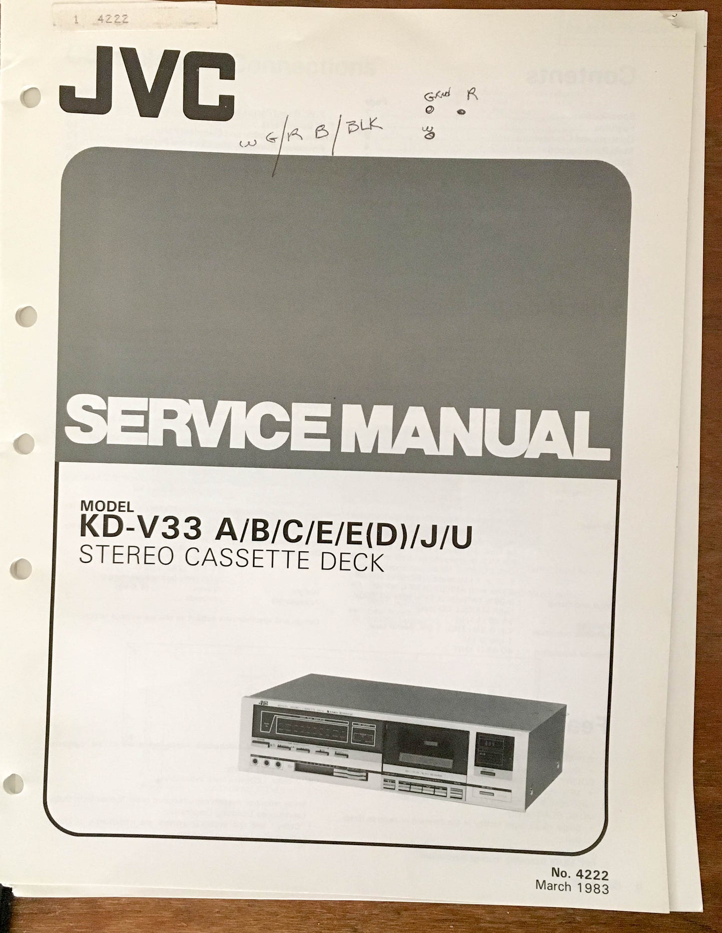 JVC KD-V33 Cassette Deck  Service Manual *Original* #2