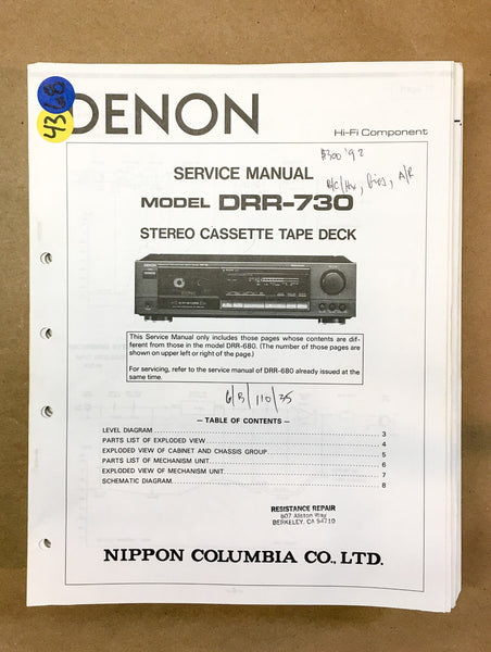 Denon DRR-730 Cassette Deck  Service Manual *Original*