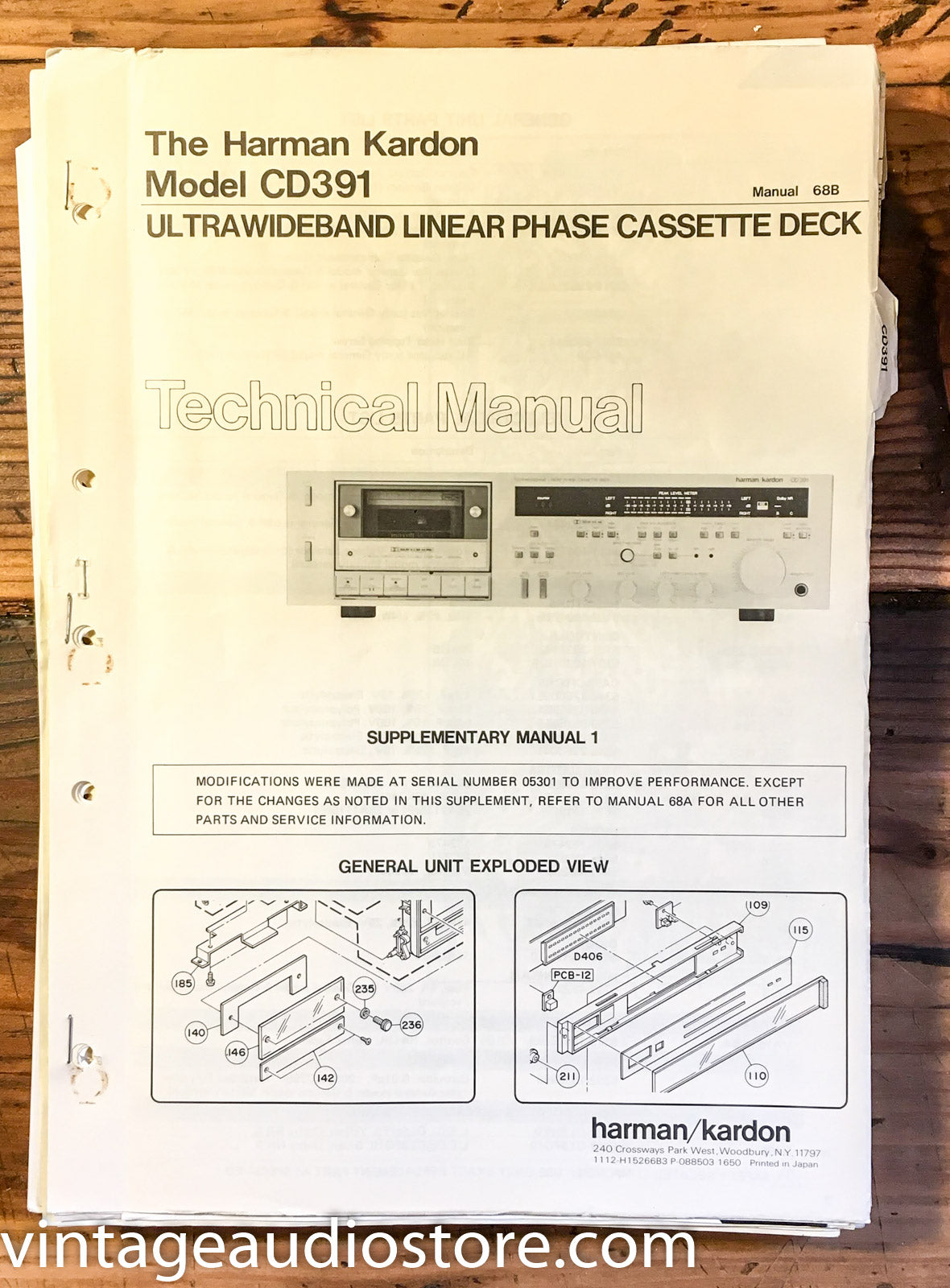 Harman Kardon CD391 CD391 Cassette  Service Manual Supplement 1*Original*