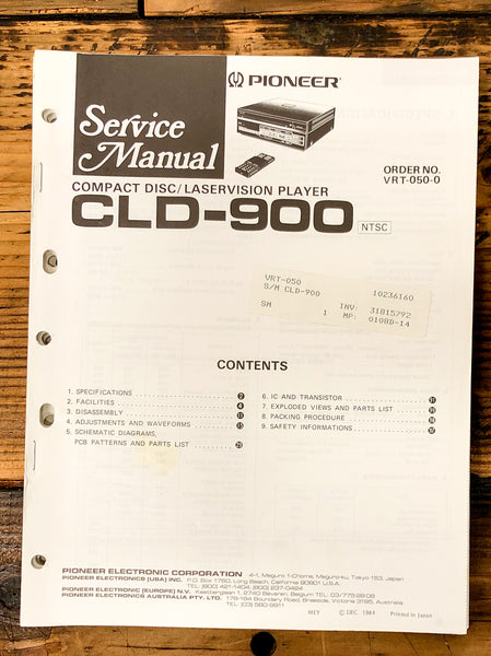 Pioneer CLD-900 CD LD Player Service Manual *Original* #1