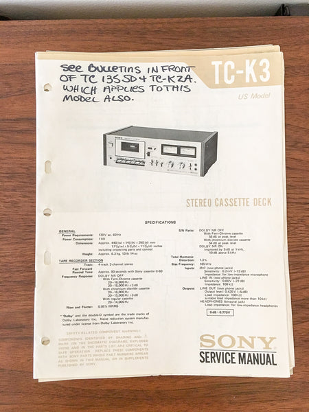 Sony TC-K3 Cassette Service Manual *Original*