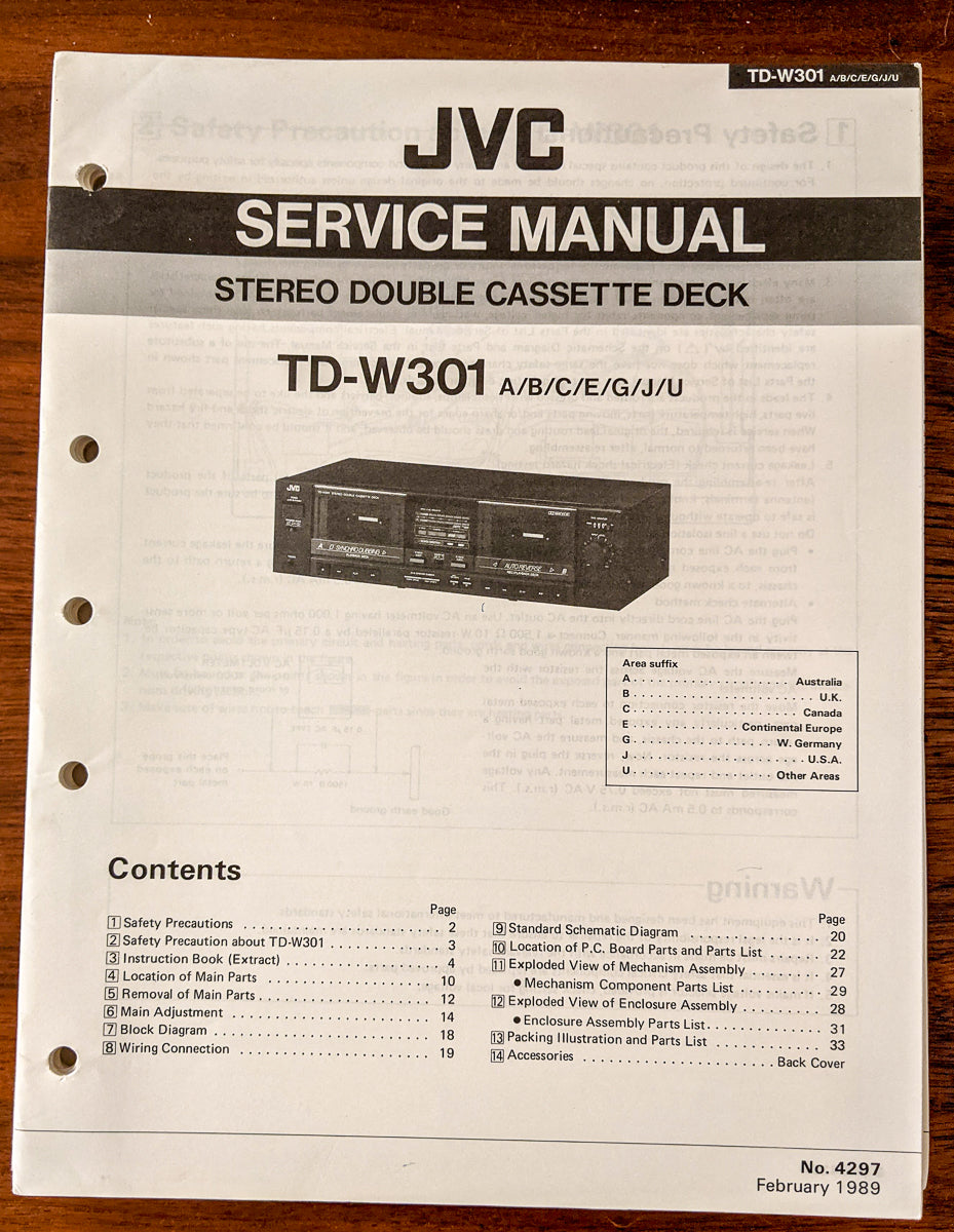 JVC TD-W301 Cassette Deck Service Manual *Original*