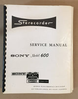 Sony TC-600 Tape Recorder Service Manual *Original* #2