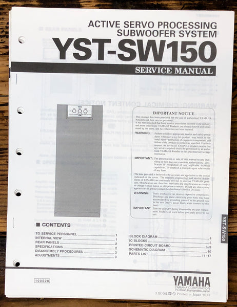 Yamaha YST-SW150 Subwoofer Service Manual *Original*