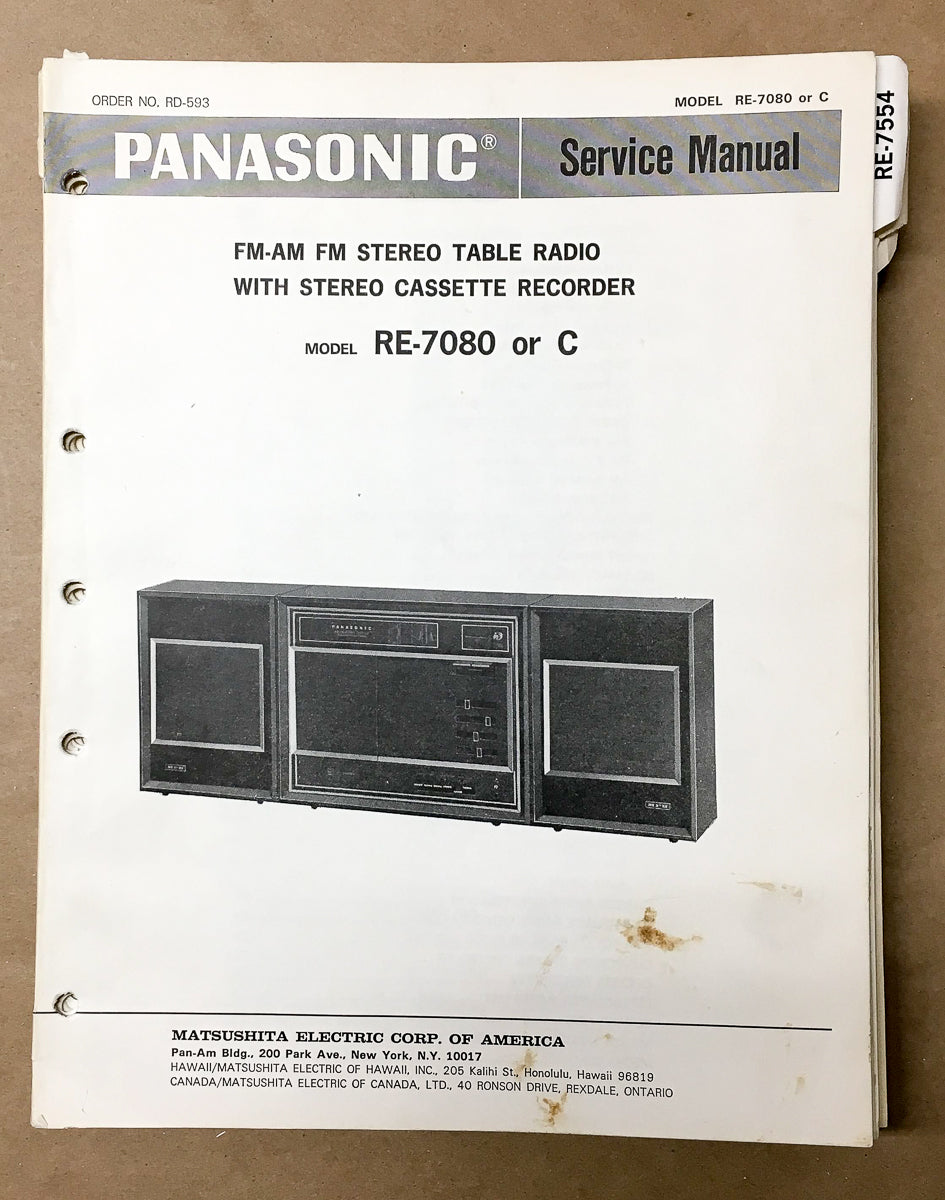 Panasonic RE-7080 RE-7080C Stereo / Radio Service Manual *Original*