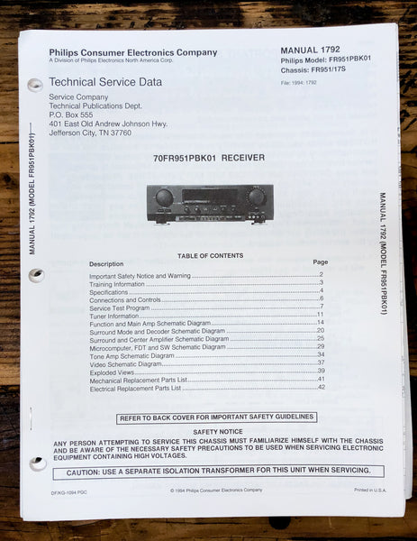 Philips FR951 FR-951 Receiver  Service Manual *Original*