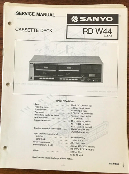 Sanyo RD W44 Cassette Deck Service Manual *Original*