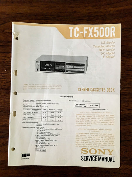 Sony TC-FX500R Cassette Service Manual *Original*