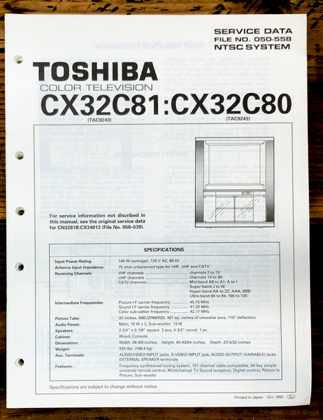 Toshiba CX32C81 CX32C80 TV / Television Service Manual *Original*