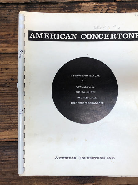 American Concertone Series 90 Tape Recorder  Owner / User Manual *Original*