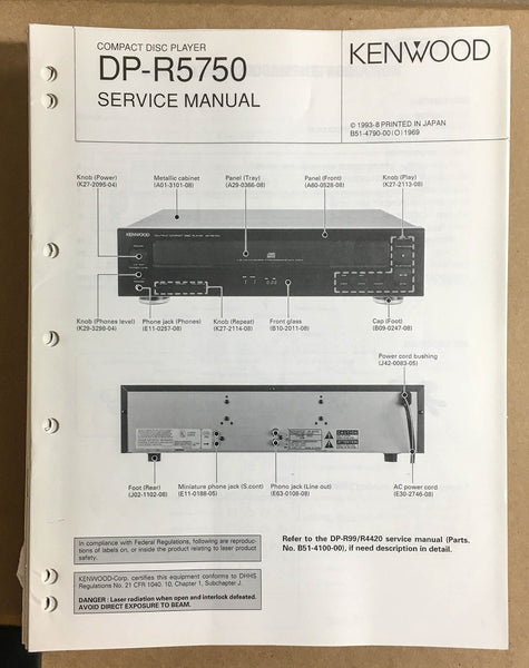 Kenwood DP-R5750 CD Player  Service Manual *Original*