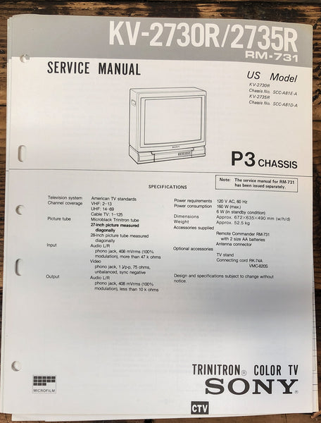 Sony KV-2730R KV-2735R TV  Service Manual *Original*