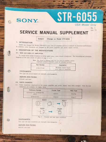 Sony STR-6055 Receiver Supp. Service Manual *Original*