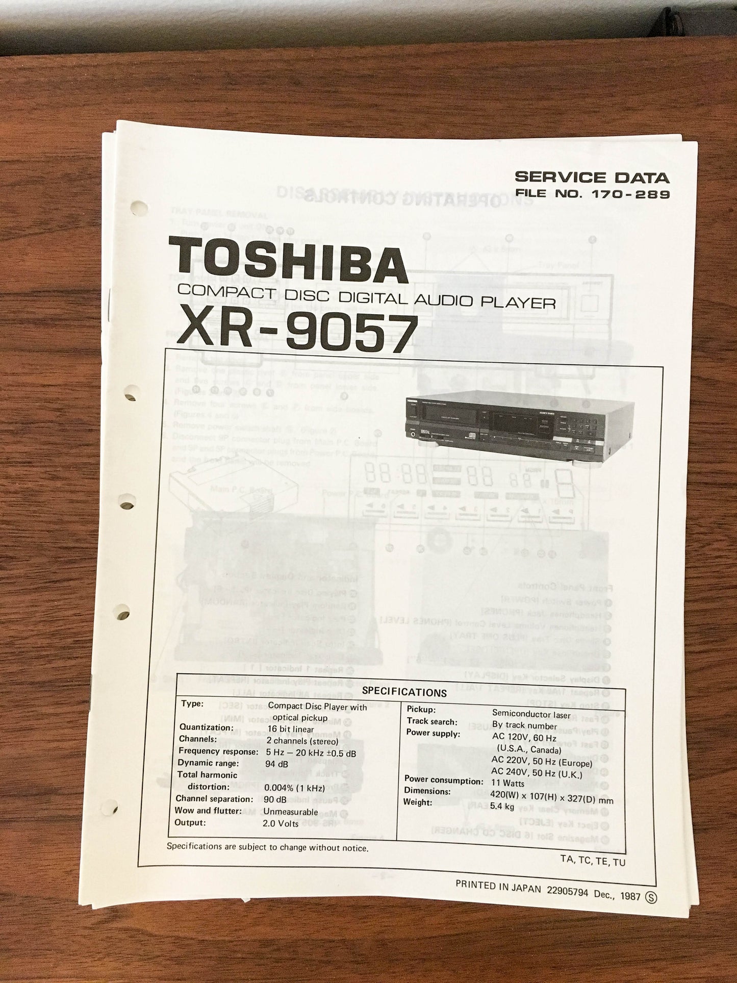 Toshiba XR-9057 CD Player Service Manual *Original*