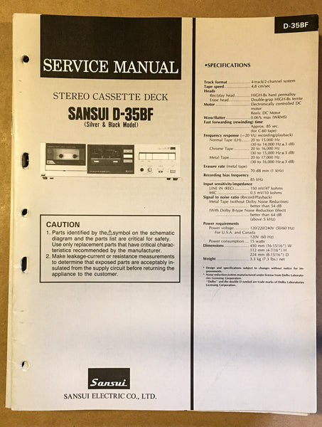 Sansui D-35BF Cassette / Tape Player Service Manual *Original*