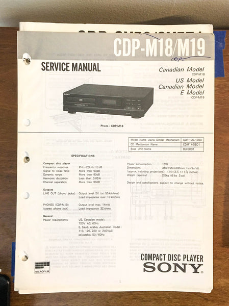 Sony CDP-M18 M19 CD Player Service Manual *Original*