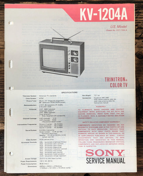 Sony KV-1204A TV  Service Manual *Original*