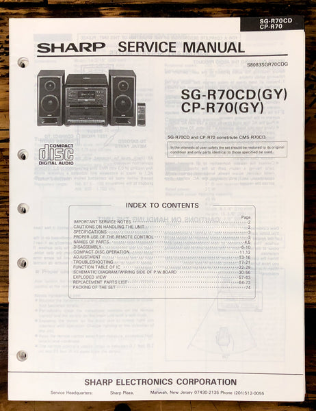 Sharp SG-R70CD CP-R70 Stereo Service Manual *Original*