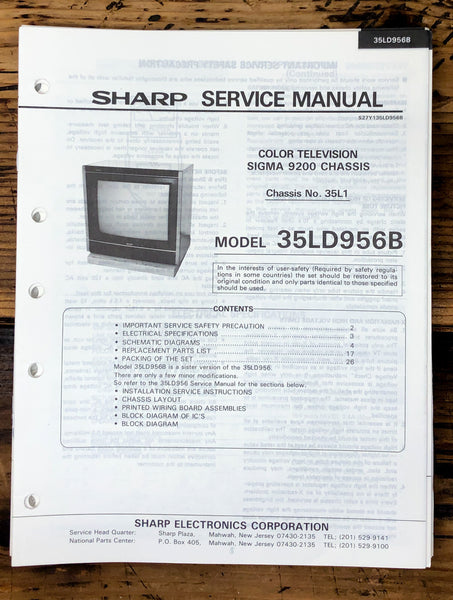 Sharp 35LD956B TV / Television Service Manual *Original*
