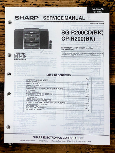 Sharp SG-R200 CP-R200 Stereo Service Manual *Original*