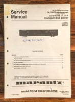 Marantz CD-57 CD-67 CD-67SE CD Player  Service Manual *Original*