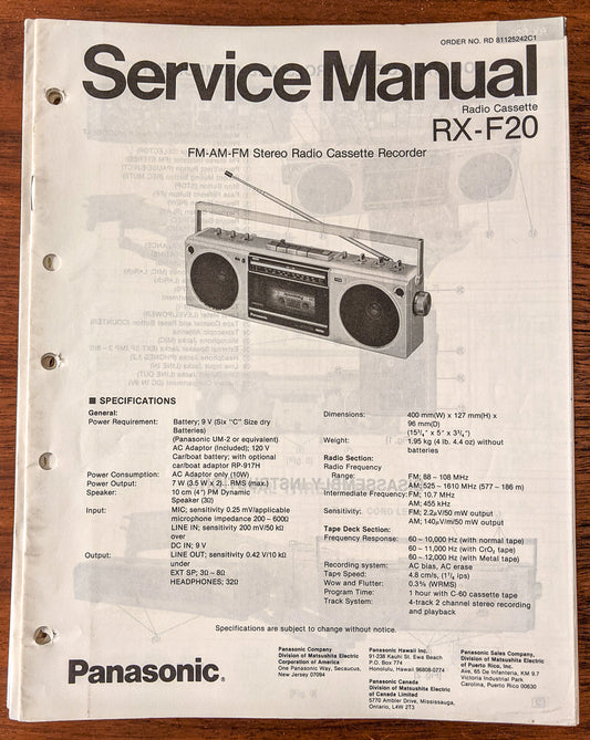 Panasonic RX-F20 Radio Cassette Service Manual *Original*