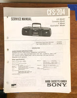 Sony CFS-204 Stereo Cassette Recorder Service Manual *Original*